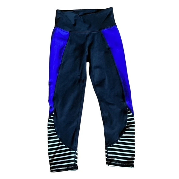 Athleta Purple and Black and White Striped Cropped Leggings - Size XXS - Picture 1 of 10